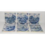 Dutch blue & white Delftware tile "Judas & the 30 pieces of silver" c1700, together with other