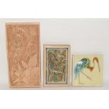 Stylized Art Deco tile panel by The Cauldon Tile Co. Ltd, 8" x 4" together with one other