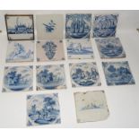 Dutch Delftware large quantity of blue & white tiles c1700-1800s, each tile approx 5" x 5" (14)