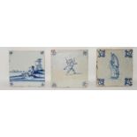 Dutch blue & white Delftware tile with lowlands tin glaze depicting a shepherd & shepherdess