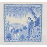 Copeland & Garrett mixed transfer printed blue & white tile with oriental scene (Long Eliza) 5.1"