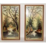 Spring & Summer large framed tiles by H. H. c1890's painted on Minton Hollins blanks, each tile