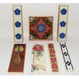 Minton Hollins & Co small tile 4" x 4", together with 6 edging tiles (various manufacturers) (7)