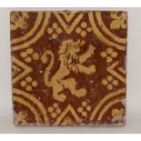 Flanders / Northern France early architectural tile with inlaid glazed decoration c17-18th century