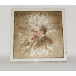Minton Hollins blank handpainted overglaze depicting Charles Dickens possibly from the Fulham School