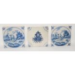 Dutch Delftware pair of blue & white tile depicting figures on a journey circa 18th century,