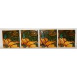 Semi abstract floral pattern tiles late 19th / 20th century, 6" x 6" (4)