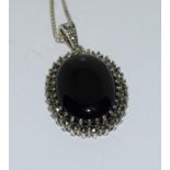 Large black Onyx silver marcasite pendant