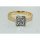 18 ct gold ladies diamond square ring approx 1.0ct size M