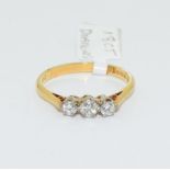 18ct gold ladies 3 stone diamond ring size P