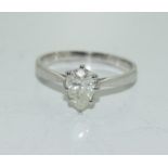 18ct white gold ladies pear shape diamond ring of 0.75 cts approx size N