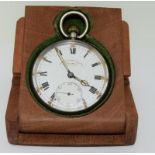 Silver pocket watch in wooden case/watch stand working