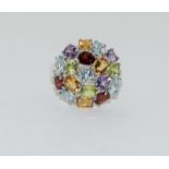 Multi colour semi precious stone silver ring size Q