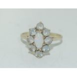 9ct white gold ladies opaline cluster ring size O