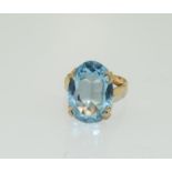 9ct gold ladies antique set square blue stone ring size O