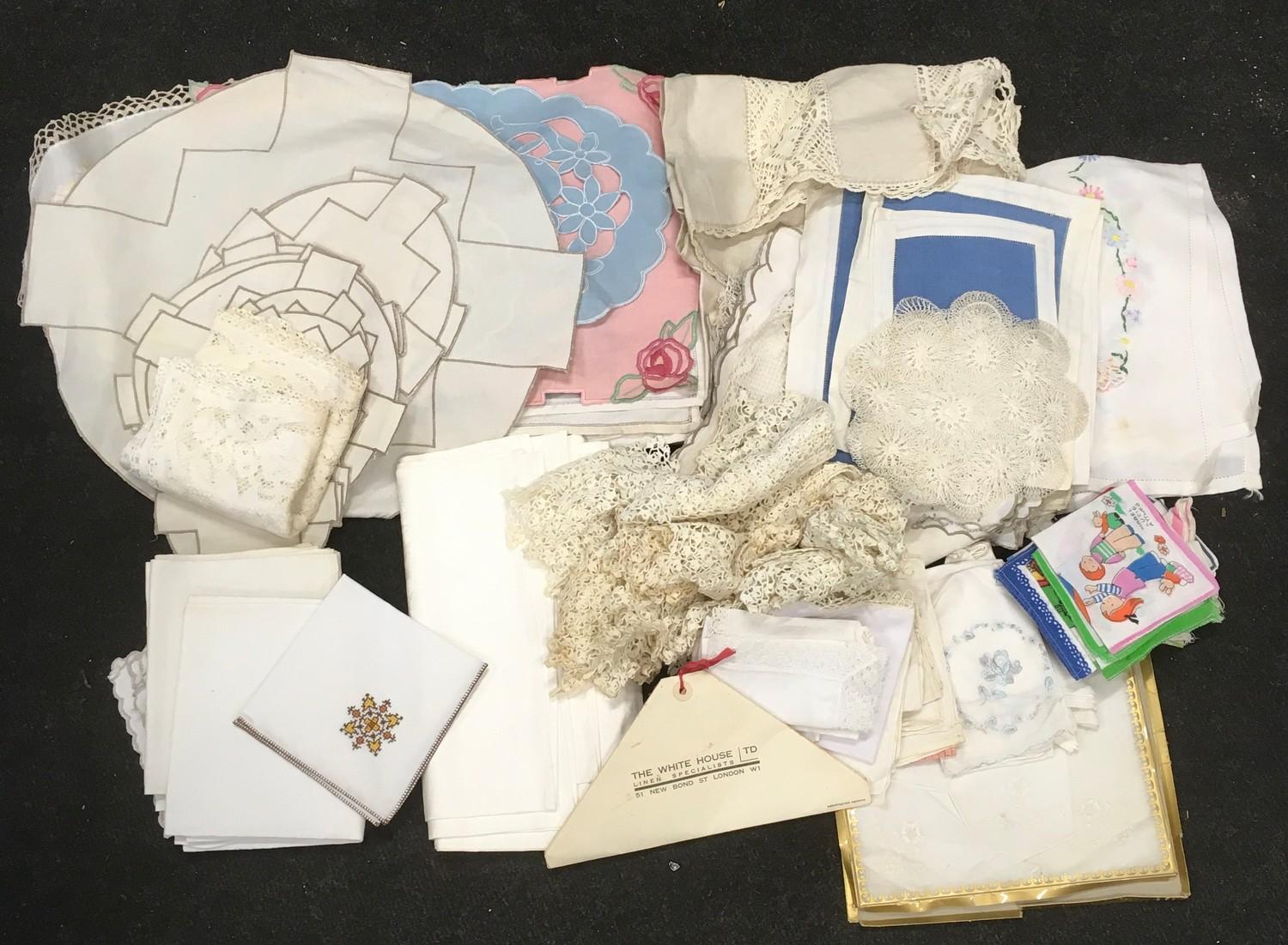 Collection of Victorian and other lace table linen, hankies and misc doilies needs laundering