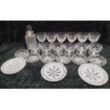 Collection of mixed crystal glassware to include drinking glasses, bowls, plates and a decanter with