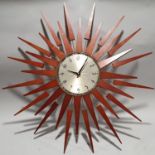 Mid 20th century "Pluto" starburst wall clock by Newgate Clocks, 66cm diameter.