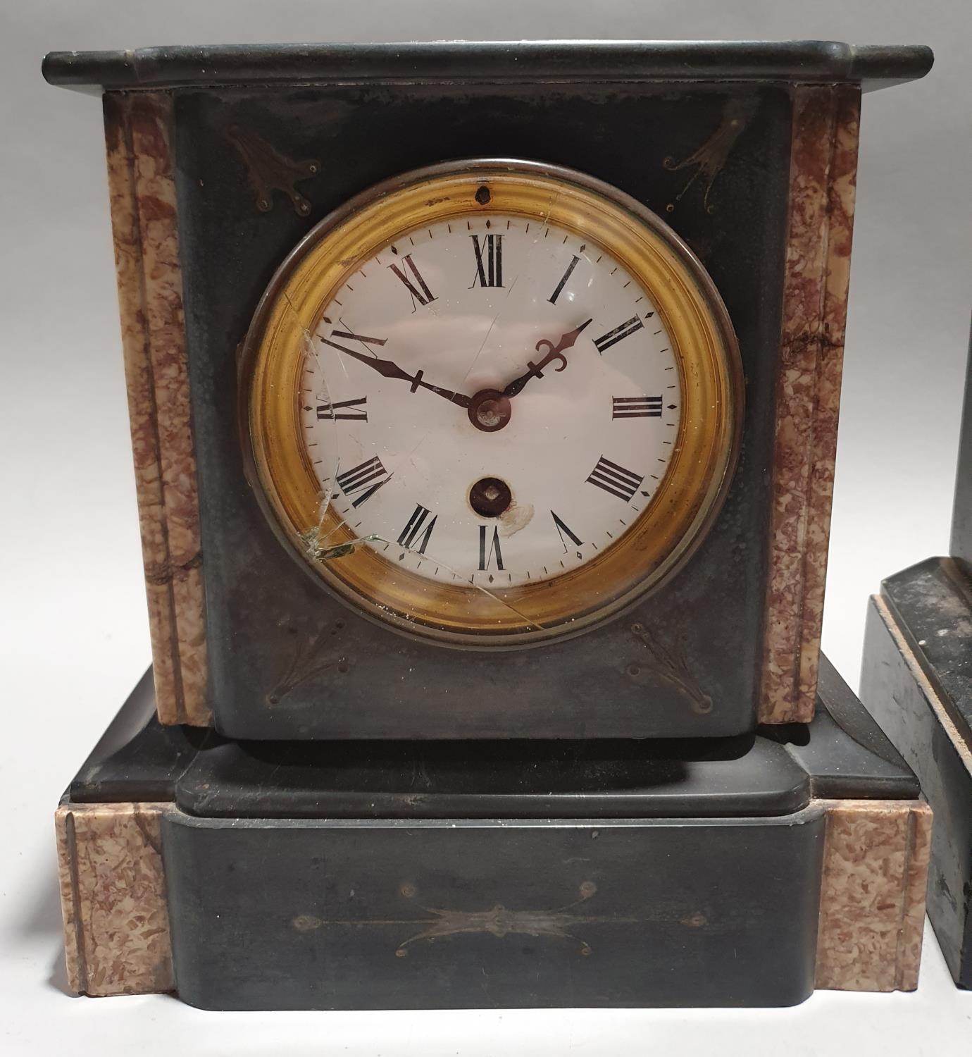 Two antique slate mantle clocks. - Image 2 of 8