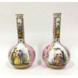 Pair onion vases decorated in the Dresden style 30cm tall