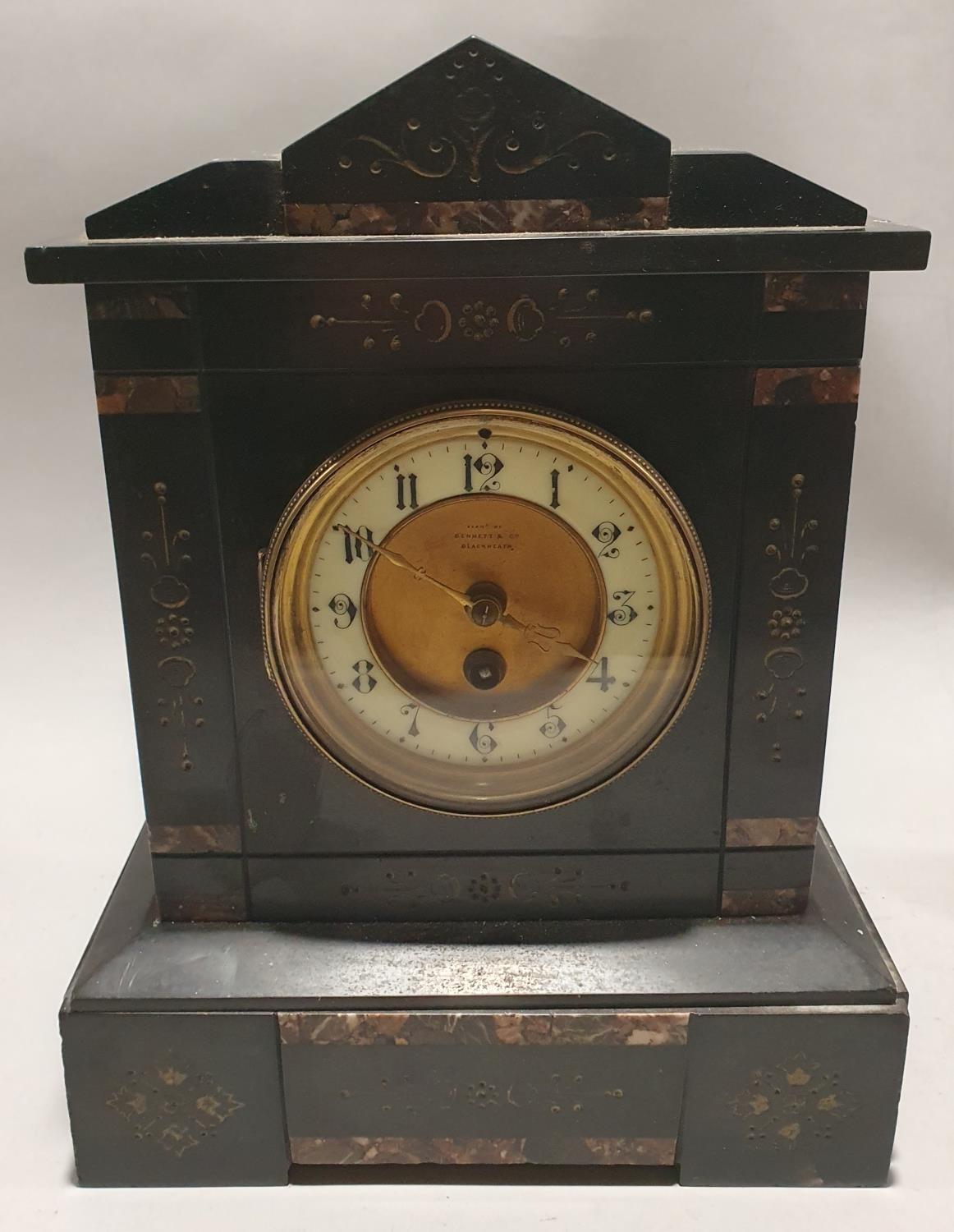 Large slate mantle clock by Bennett & Co. Blackheath.