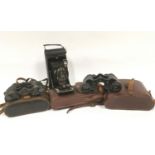 Voiglander 6x21 binoculars vintage ,Kodak no1 pocket camera and cased possibly military no2 mk1