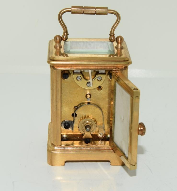 Brass cased miniature carriage clock with porcelain panels - Image 4 of 5