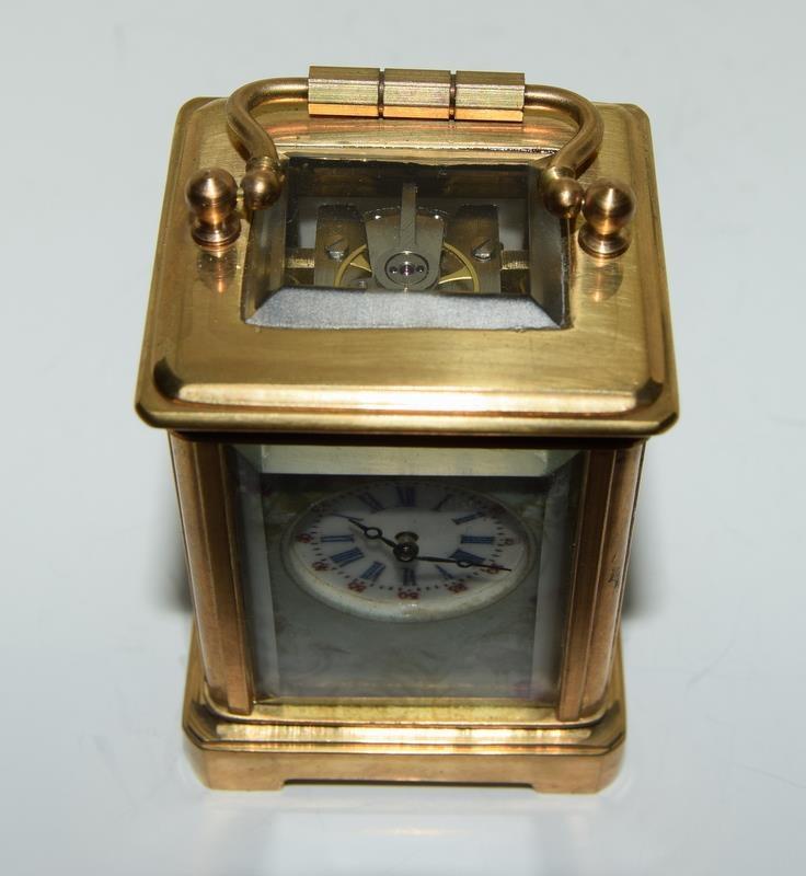 Brass cased miniature carriage clock with porcelain panels - Image 5 of 5