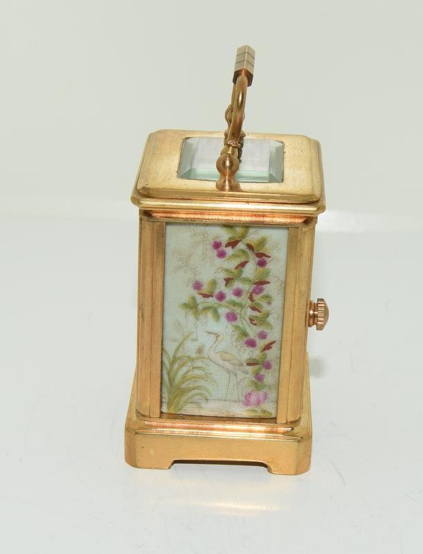 Brass cased miniature carriage clock with porcelain panels - Image 2 of 5