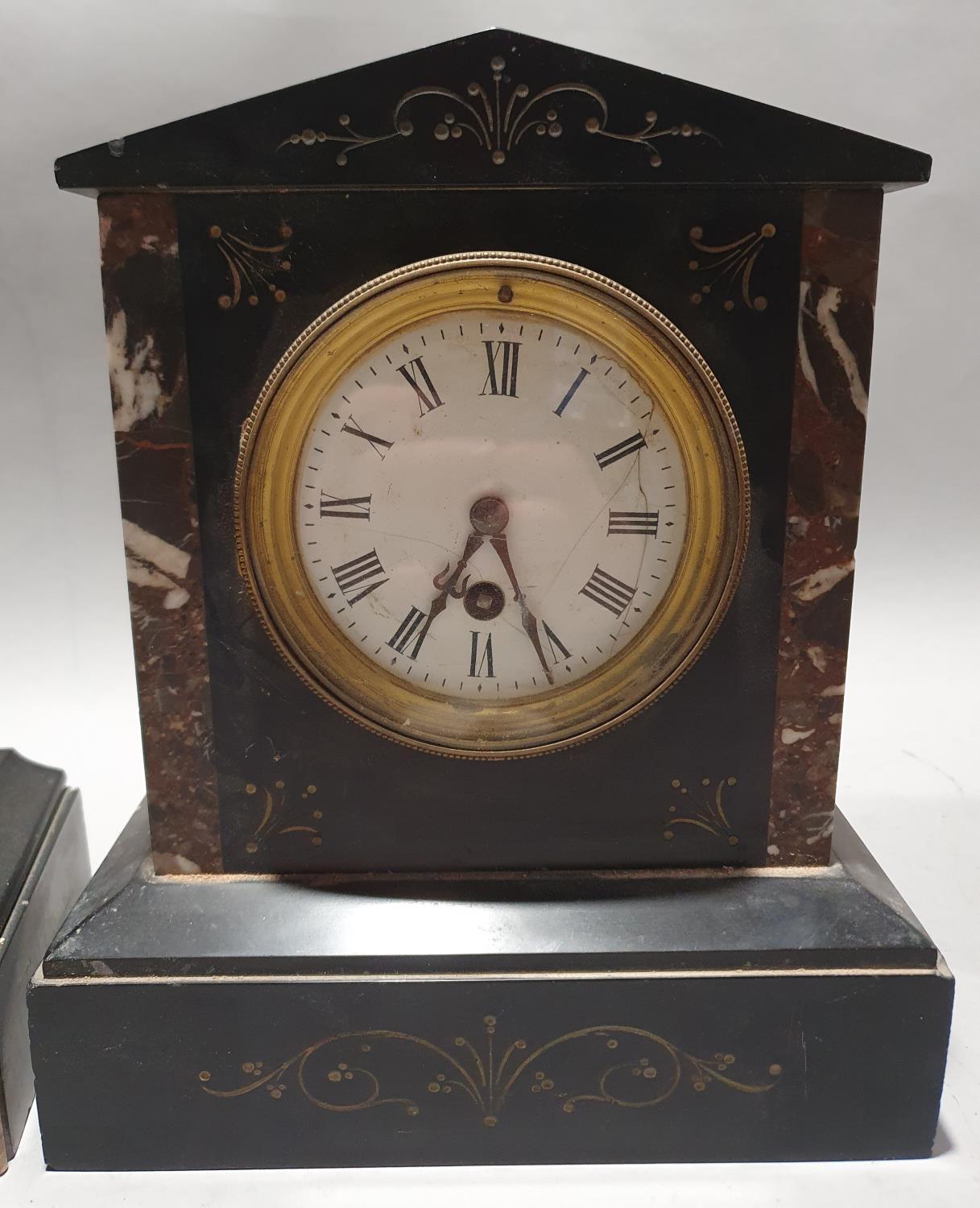 Two antique slate mantle clocks. - Image 3 of 8