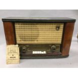 VINTAGE VALVE RADIO. Philips Model No. 643A. This AM/FM radio comes with original instruction book.