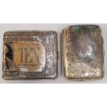 Two vintage embossed cigarette cases one designed as a USA ten dollar bill containing US notes.