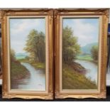 A pair of gilt framed still life oil on canvas paintings signed J. King. 74x44cm.