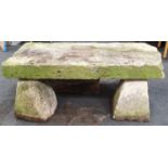 A Purbeck stone seat, comes in four parts. 59x97x40cm.