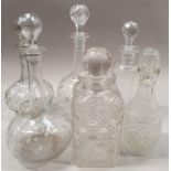 Six mixed glass decanters
