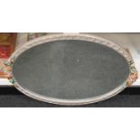 Oval wooden framed vintage mirror with bevelled edged glass and floral motifs to each end 80x53