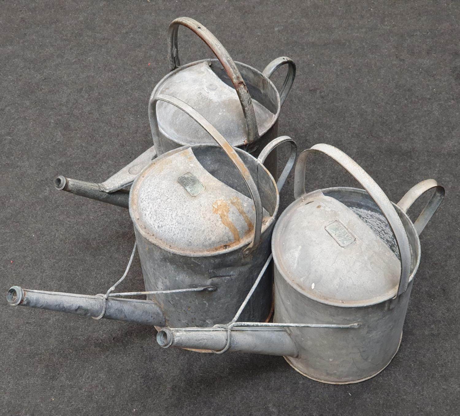 3 x galvanised watering cans