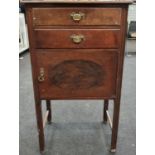 Mahogany two drawer pot cupboard with brass handles 92x54x39cm.