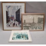 Three framed and glazed L.S. Lowry prints.