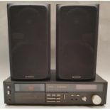 Pair of Pioneer bookshelf speakers together with a Technics M226 Stereo Cassette Deck.