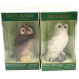 Pair boxed rare Whyte and Mackay whiskeys in the form of Royal Doulton owls ,Tawny owl and Snowy owl