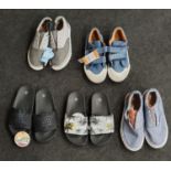 Five pairs of boys size 9 and 10 sliders and pumps brand new (REF 131, 228)