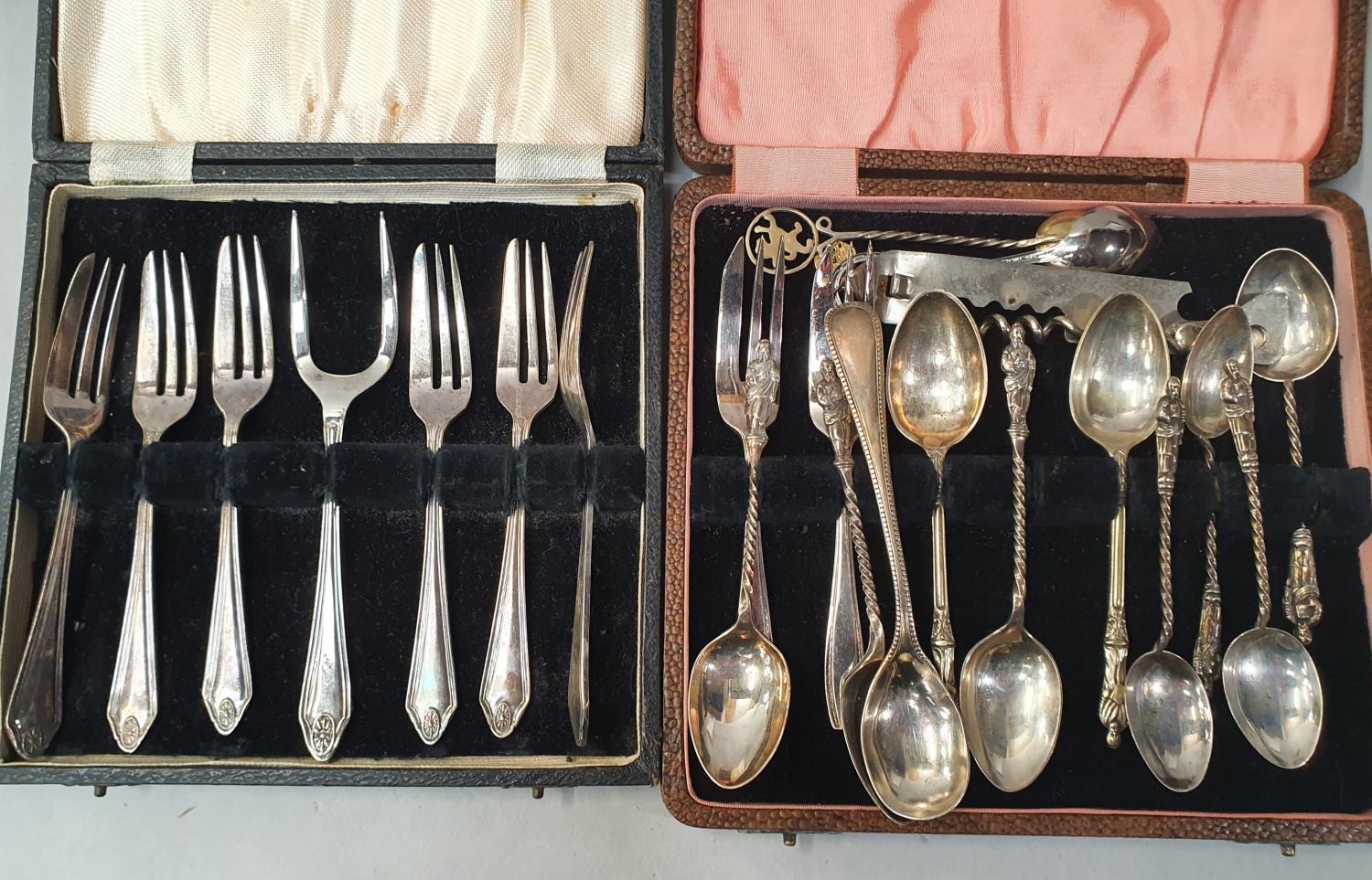 Boxed flatware and silver napkin rings and other misc silver. - Image 3 of 7