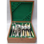 Boxed rat tail silver plated cutlery with bone handles.