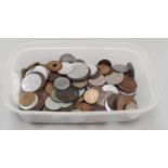 Plastic tub of various coinage.