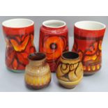 A collection of five Poole Pottery Aegean and Delphis vases.