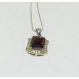 Art Deco inspired large red CZ 925 silver pendant.