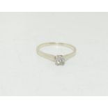 9ct white gold ladies diamond solitaire ring approx 0.1ct size P