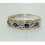 Antique Sapphire 9ct and silver eternity ring, Size M.
