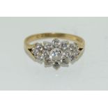 9ct gold ladies cluster ring size P